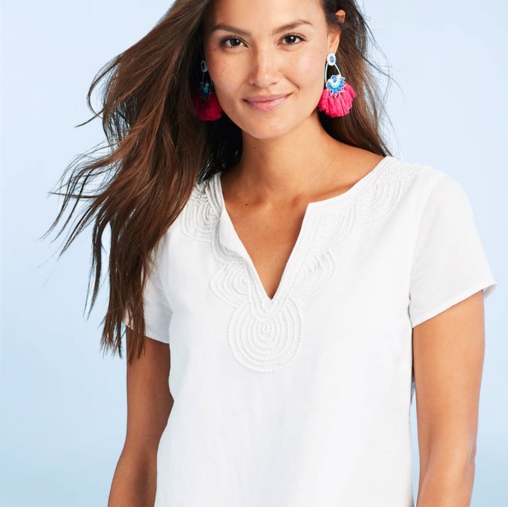Vineyard vines white linen beaded tunic dress